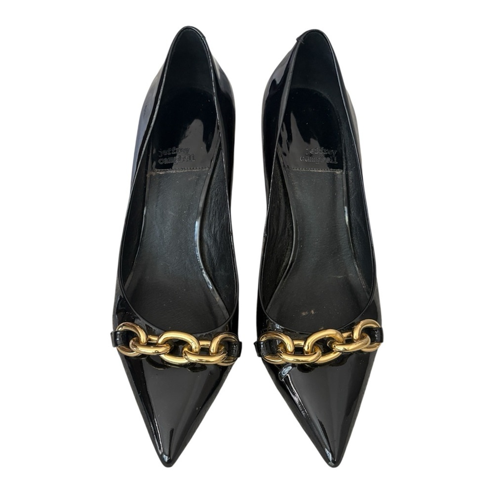 Jeffrey Campbell Black Patent Chain Pumps Pointed Toe Heels CBK Minimalist 8